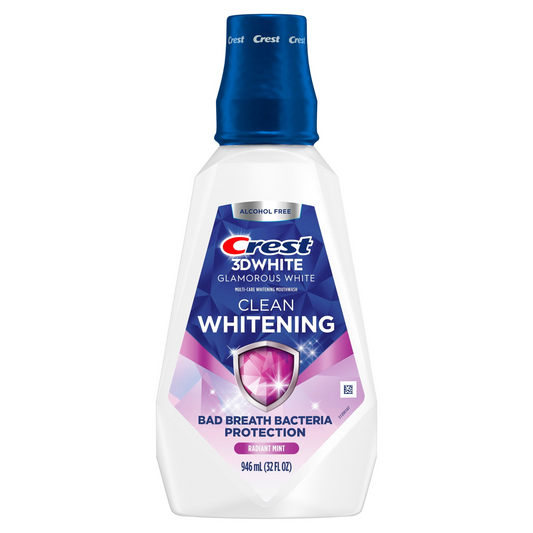 Crest 3D White Glamorous White Whitening Mouthwash — Arctic Mint, Alcohol-Free, Hydrogen Peroxide Whitening Formula (946 mL / 32 fl oz)