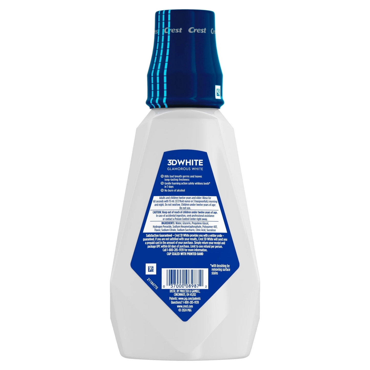 Crest 크레스트 3D 화이트 글래머러스 화이트 미백 구강세정제 아틱 민트 무알코올·과산화수소 미백 (946mL / 32 fl oz)