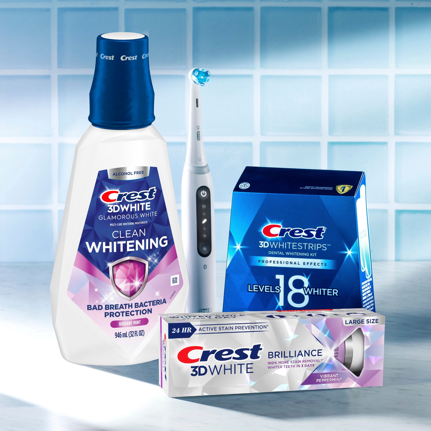 Crest 크레스트 3D 화이트 글래머러스 화이트 미백 구강세정제 아틱 민트 무알코올·과산화수소 미백 (946mL / 32 fl oz)