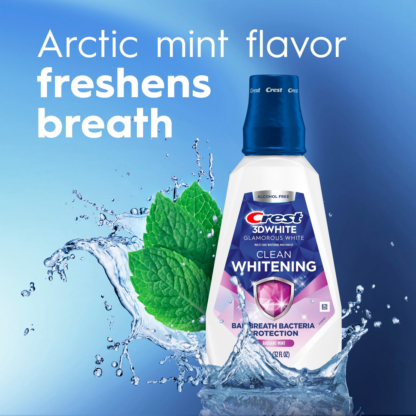 Crest 크레스트 3D 화이트 글래머러스 화이트 미백 구강세정제 아틱 민트 무알코올·과산화수소 미백 (946mL / 32 fl oz)