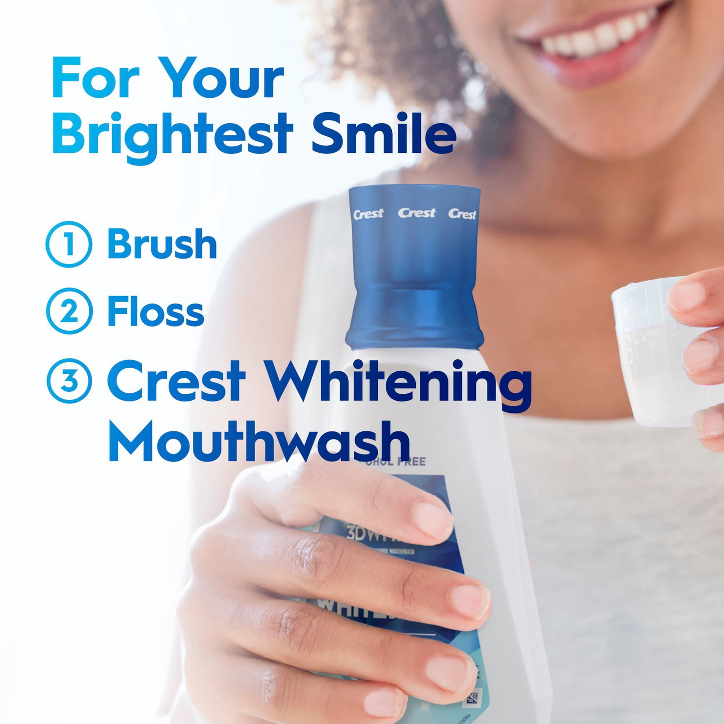 Crest 3D White Strength Whitening Mouthwash — Clean Mint, Family 2-Pack, Alcohol-Free, Higher-Concentration Hydrogen Peroxide for Intensive Whitening (2 × 32 fl oz)