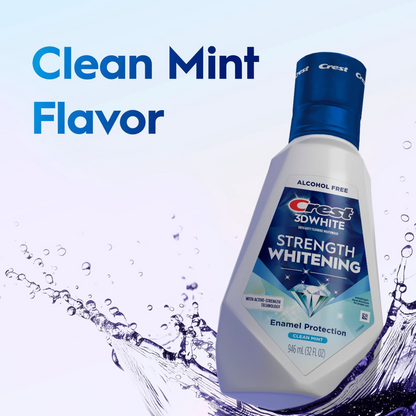 Crest 3D White Strength Whitening Mouthwash — Clean Mint, Family 2-Pack, Alcohol-Free, Higher-Concentration Hydrogen Peroxide for Intensive Whitening (2 × 32 fl oz)