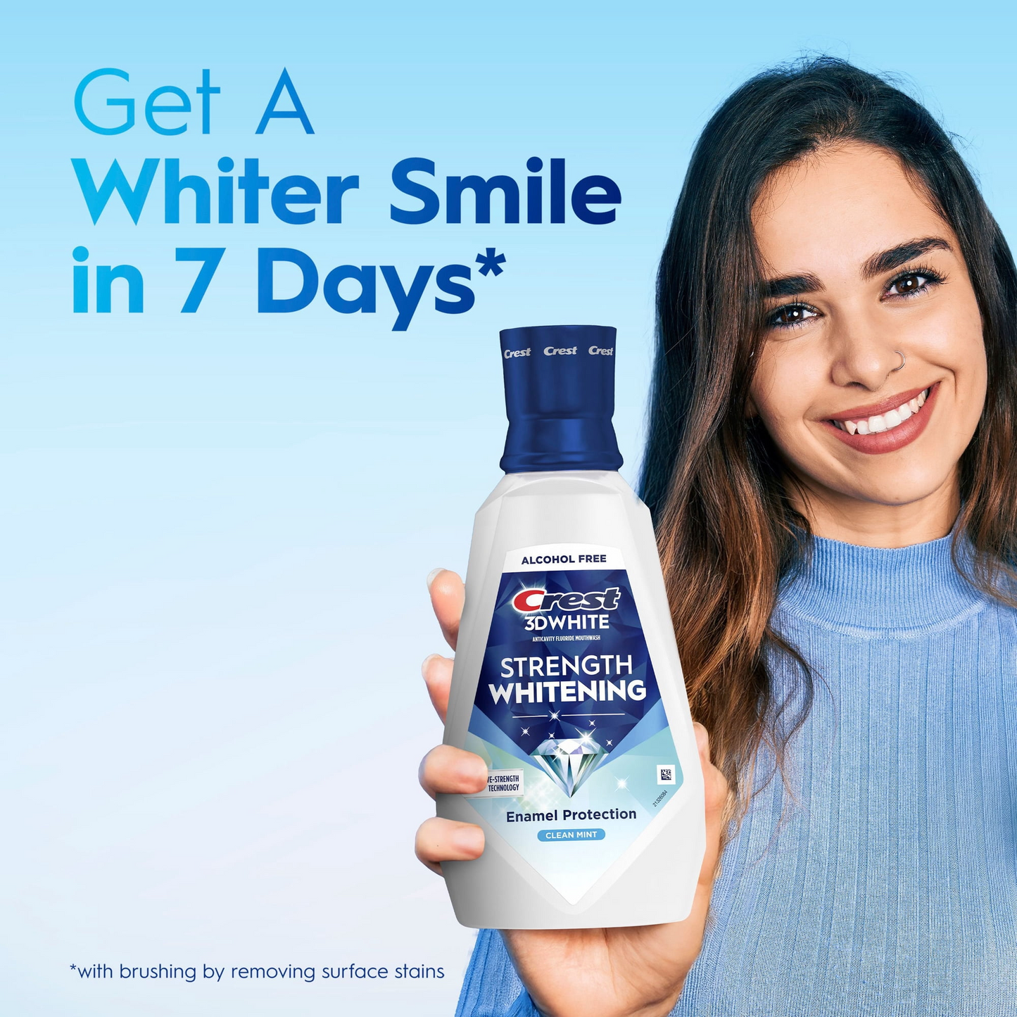 Crest 3D White Strength Whitening Mouthwash — Clean Mint, Family 2-Pack, Alcohol-Free, Higher-Concentration Hydrogen Peroxide for Intensive Whitening (2 × 32 fl oz)