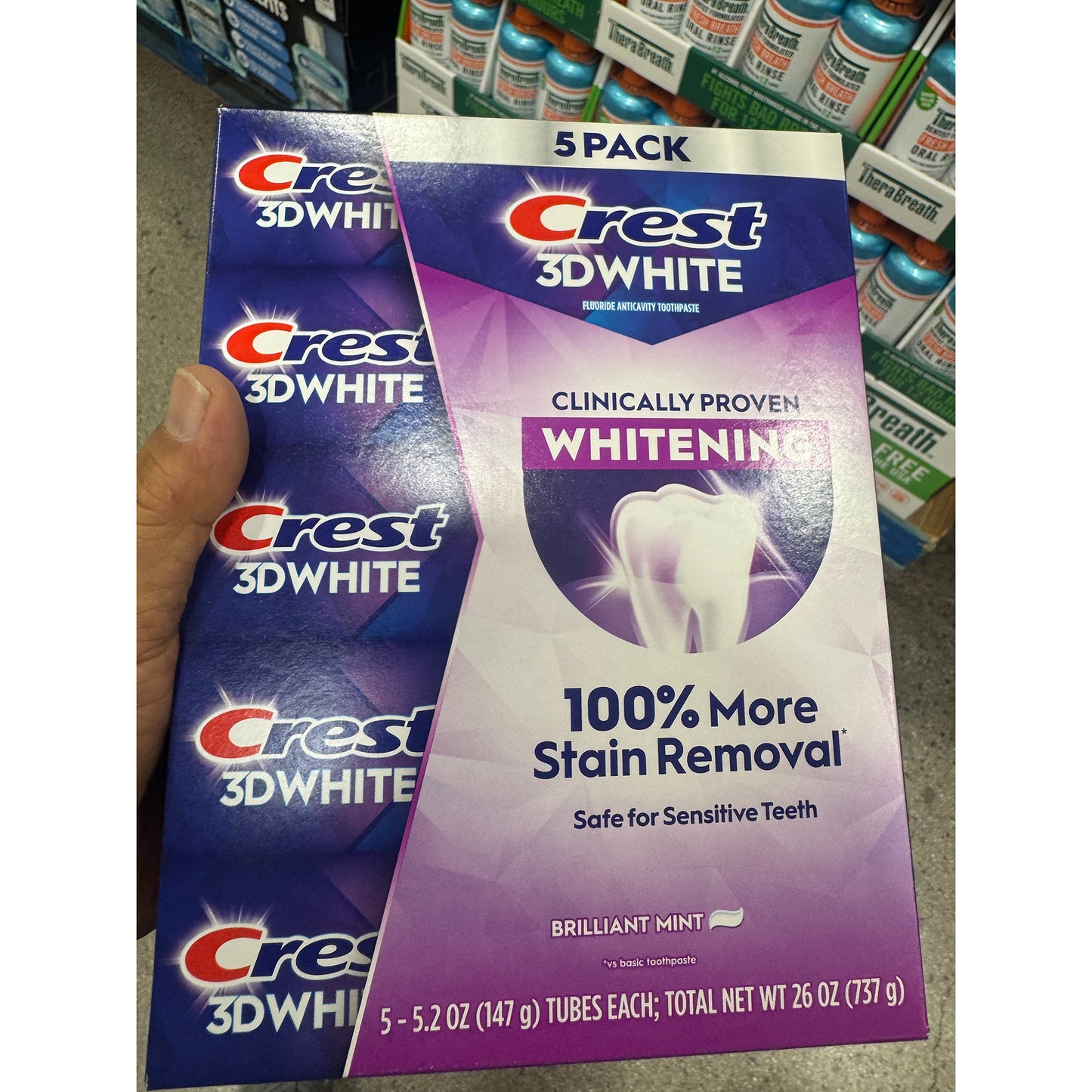 Crest 크레스트 3D 화이트 브릴리언트 민트 미백 치약 패밀리 5팩 (5 × 5.2oz)