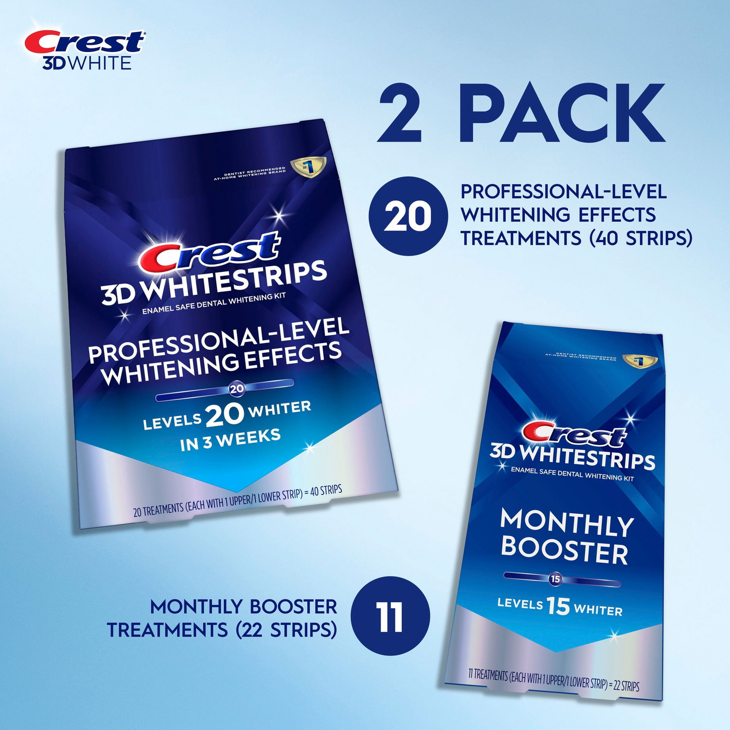 Crest 3D Whitestrips Professional Effects + Supreme Bright Bonus Brightening — Dual Pack Whitening Kit, 20 Professional Strips + 10 Brightening Strips (Hydrogen Peroxide, At-Home Treatment)