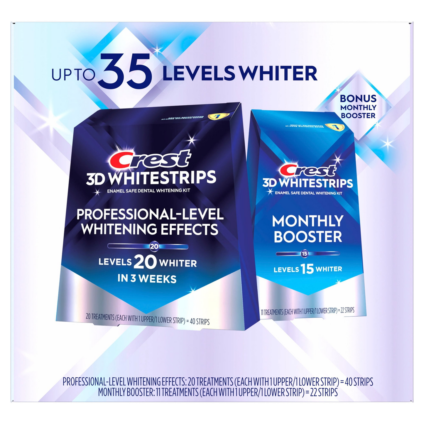 Crest 3D Whitestrips Professional Effects + Supreme Bright Bonus Brightening — Dual Pack Whitening Kit, 20 Professional Strips + 10 Brightening Strips (Hydrogen Peroxide, At-Home Treatment)