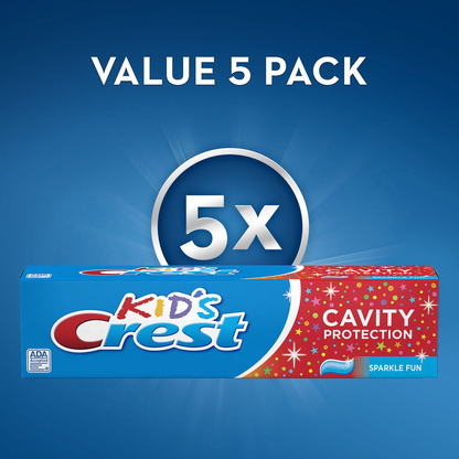 Crest Kid's Sparkle Fun Toothpaste — Family 5-Pack, Classic Kid's Cavity Prevention with Sparkle Visual Appeal (5 × 4.6 oz)