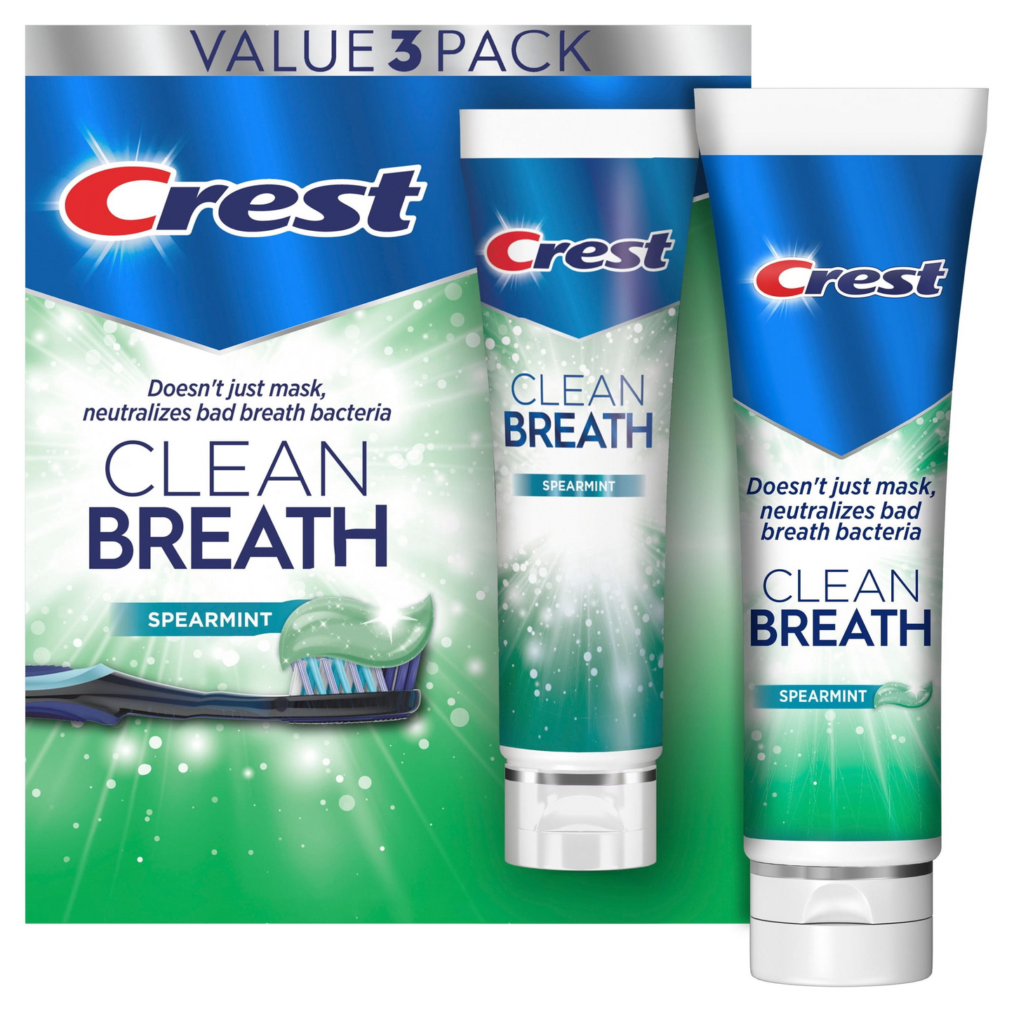 Crest 크레스트 플러스 클린 브레스 스피어민트 치약 3팩 오래가는 상쾌함·일상용 (3 × 4.6oz)