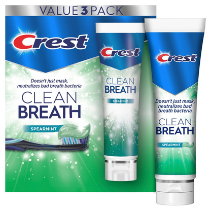 Crest 크레스트 플러스 클린 브레스 스피어민트 치약 3팩 오래가는 상쾌함·일상용 (3 × 4.6oz)
