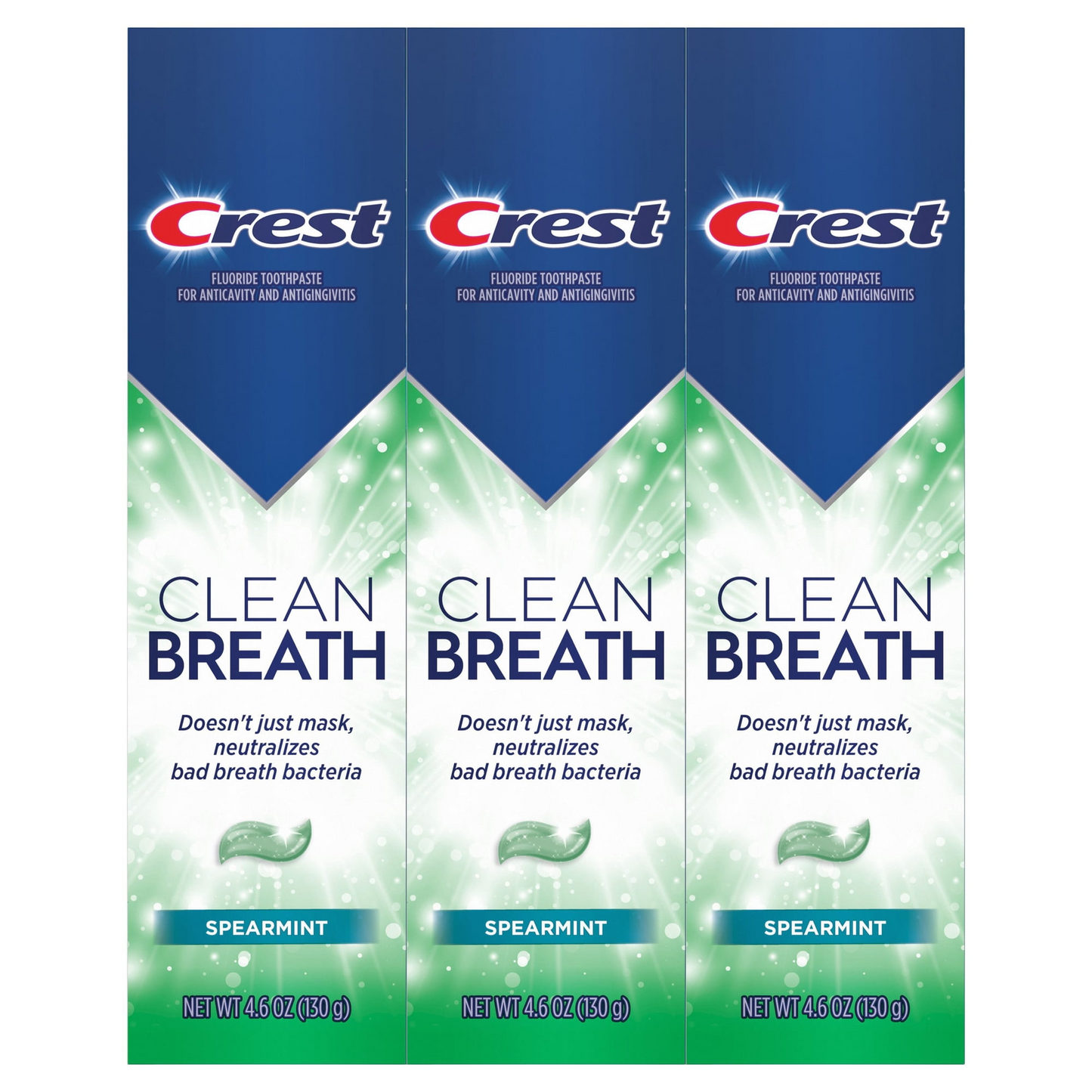 Crest 크레스트 플러스 클린 브레스 스피어민트 치약 3팩 오래가는 상쾌함·일상용 (3 × 4.6oz)