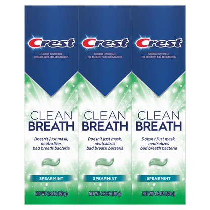 Crest 크레스트 플러스 클린 브레스 스피어민트 치약 3팩 오래가는 상쾌함·일상용 (3 × 4.6oz)