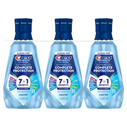 Crest 크레스트 프로헬스 어드밴스드 구강세정제 패밀리 3팩 무알코올·종합 일상 케어 CPC (3 × 33.8 fl oz)