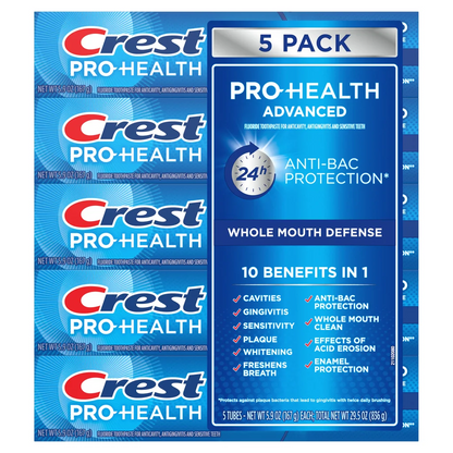 Crest 크레스트 프로헬스 어드밴스드 치약 패밀리 5팩 종합 일상 케어 불화제일주석 (5 × 5.9oz)