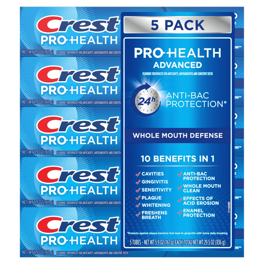 Crest 크레스트 프로헬스 어드밴스드 치약 패밀리 5팩 종합 일상 케어 불화제일주석 (5 × 5.9oz)