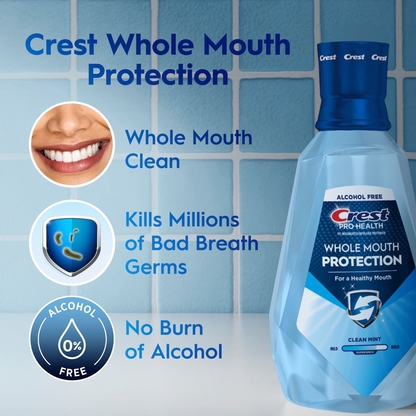 Crest 크레스트 프로헬스 어드밴티지 멀티 프로텍션 구강세정제 스무스 민트 패밀리 3팩 무알코올·6중 치아 보호 (3 × 33.8 fl oz)