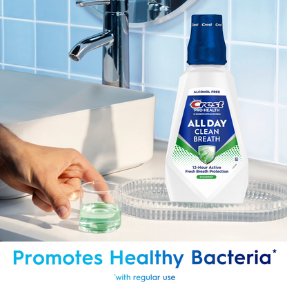 Crest Pro-Health All Day Clean Breath Mouthwash — Spearmint, Alcohol-Free, Antigingivitis + Antiplaque CPC Formula (1 L / 33.8 fl oz)