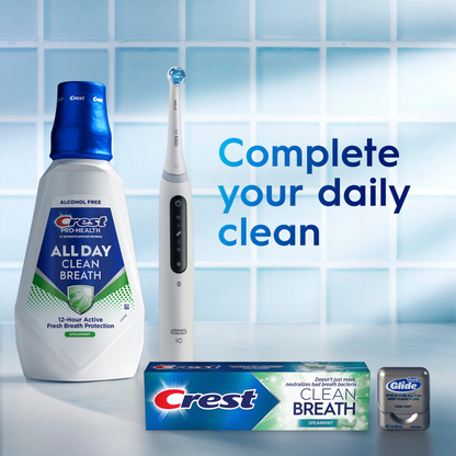 Crest Pro-Health All Day Clean Breath Mouthwash — Spearmint, Alcohol-Free, Antigingivitis + Antiplaque CPC Formula (1 L / 33.8 fl oz)
