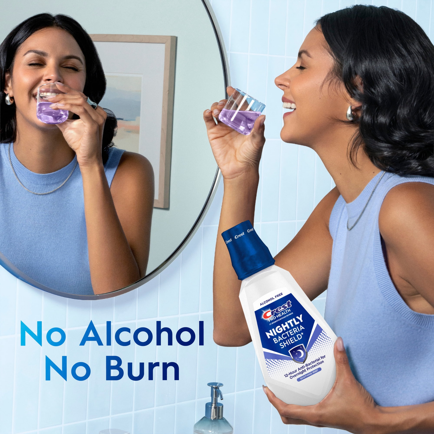 Crest Pro-Health Nightly Bacteria Shield Mouthwash — Soothing Mint, Alcohol-Free, Overnight Antibacterial Protection (1 L / 33.8 fl oz)