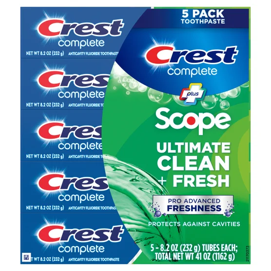 Crest 크레스트 + 스코프 어드밴스드 액티브 폼 치약 패밀리 5팩 오래가는 스코프 상쾌함·대용량 8.2 oz 튜브 (5 × 8.2oz)