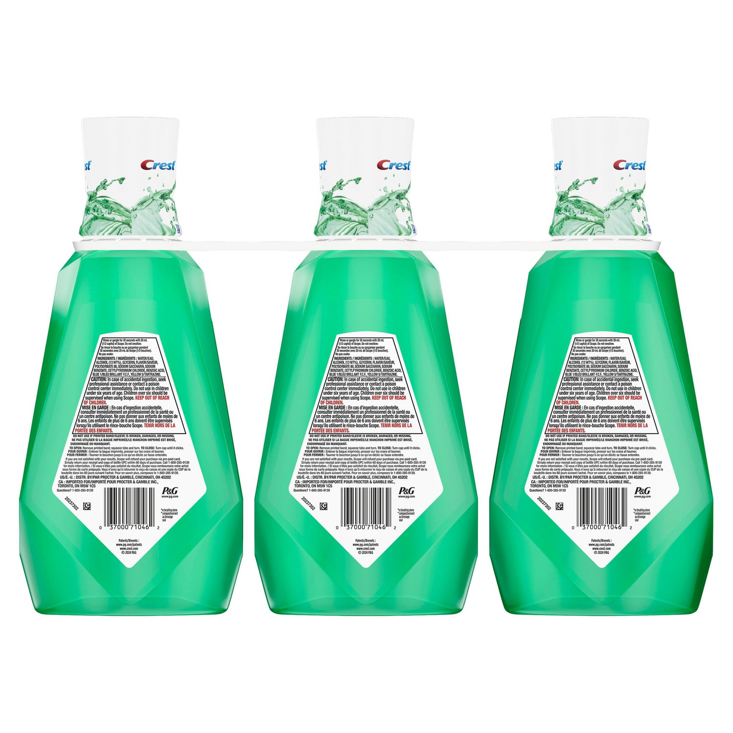 Crest 크레스트 스코프 아웃라스트 프레시 민트 구강세정제 패밀리 3팩 오래가는 상쾌함 (3 × 33.8 fl oz)