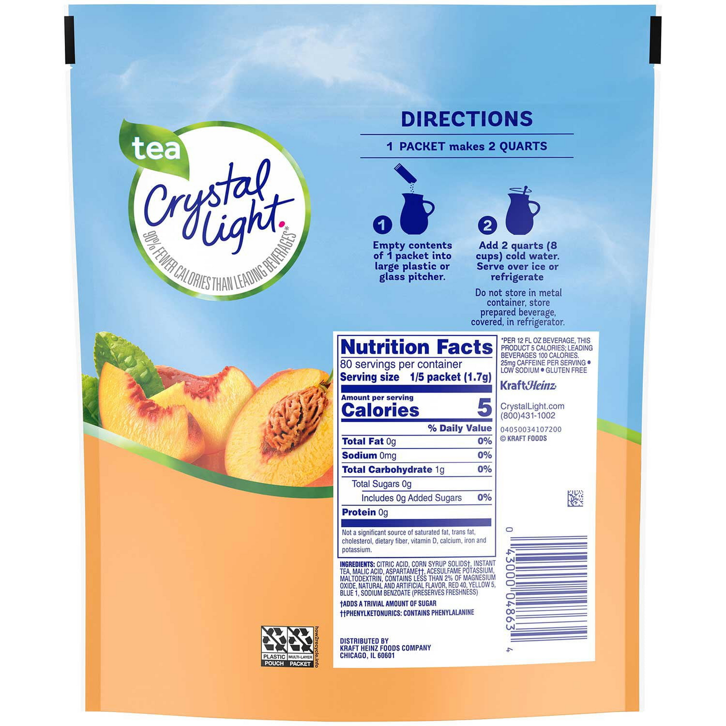 Crystal Light Peach Iced Tea Powdered Drink Mix - 4.55 oz (129g)