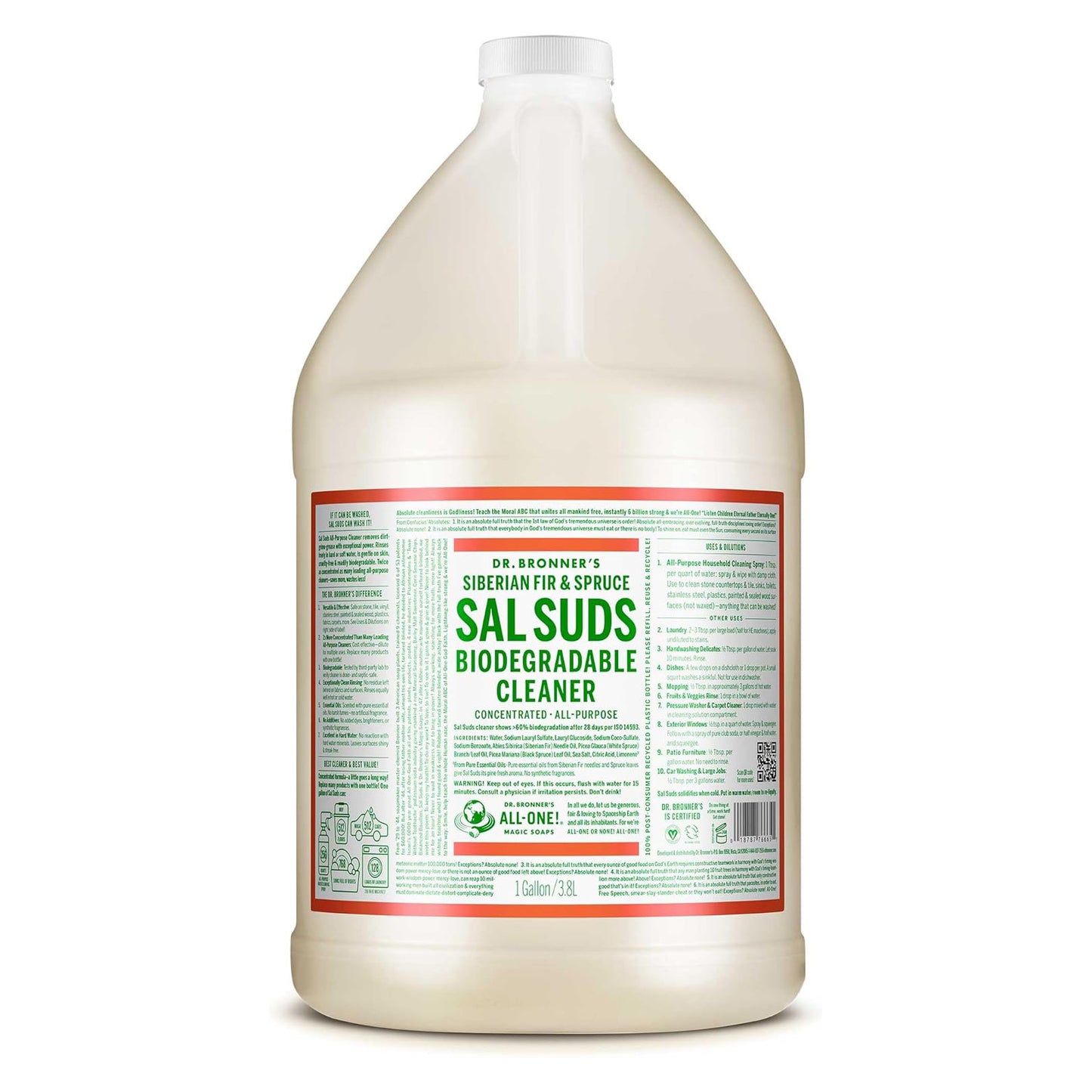 Dr. Bronner's 닥터 브로너스 살 수즈 다목적 세정제 - 퍼 앤 스프러스 - 3785mL (128 fl oz)
