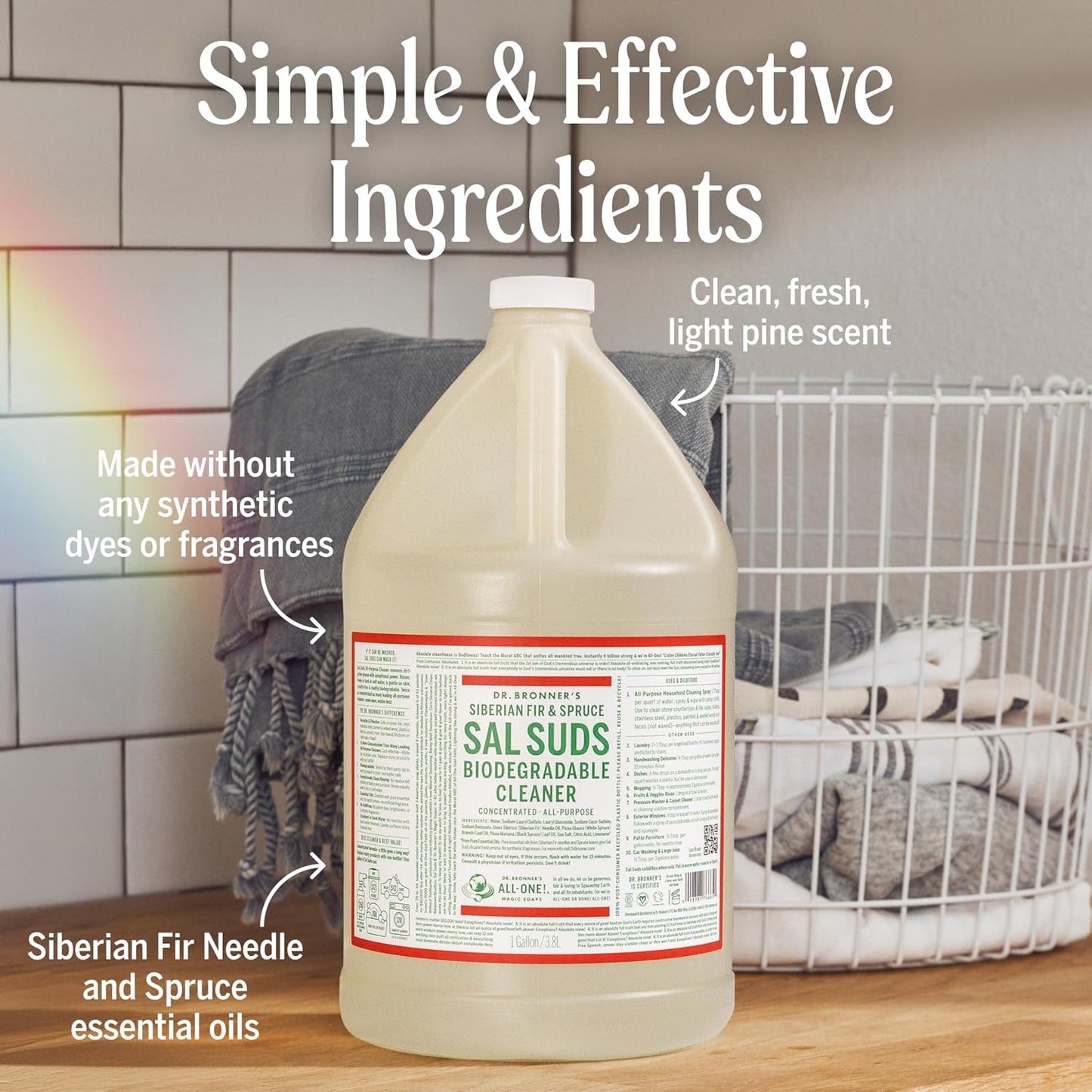 Dr. Bronner's 닥터 브로너스 살 수즈 다목적 세정제 - 퍼 앤 스프러스 - 3785mL (128 fl oz)