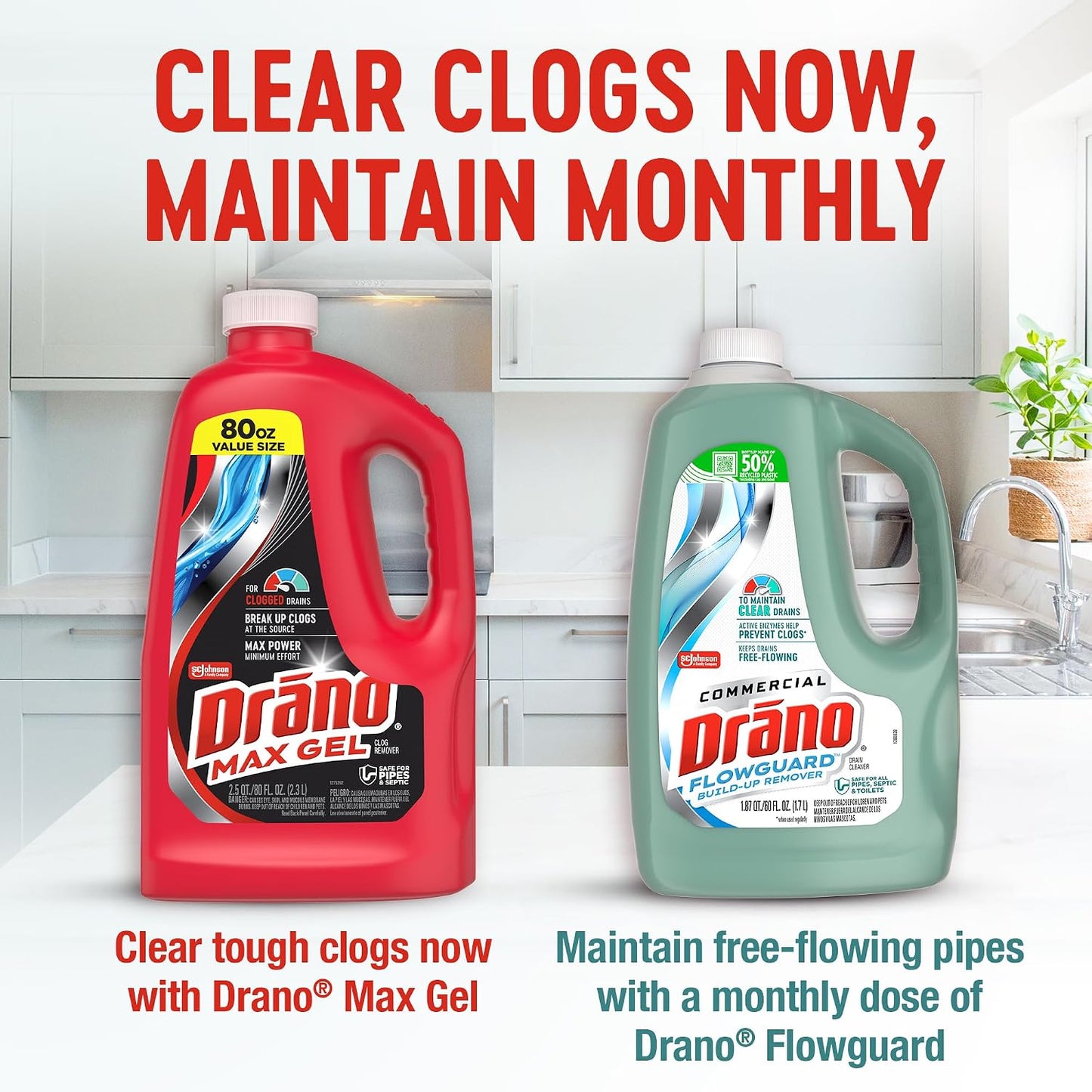 Drano 드라노 맥스 겔 배수구 클리너 - 2366mL (80 fl oz) × 2개