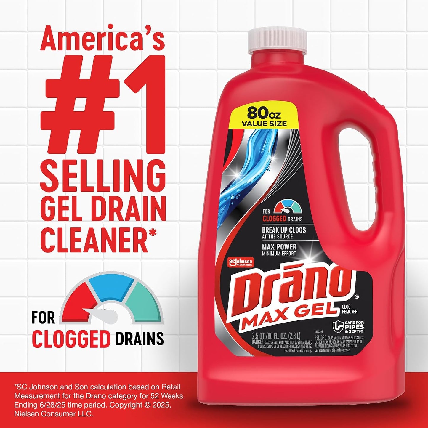 Drano 드라노 맥스 겔 배수구 클리너 - 2366mL (80 fl oz) × 2개