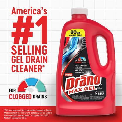 Drano 드라노 맥스 겔 배수구 클리너 - 2366mL (80 fl oz) × 2개