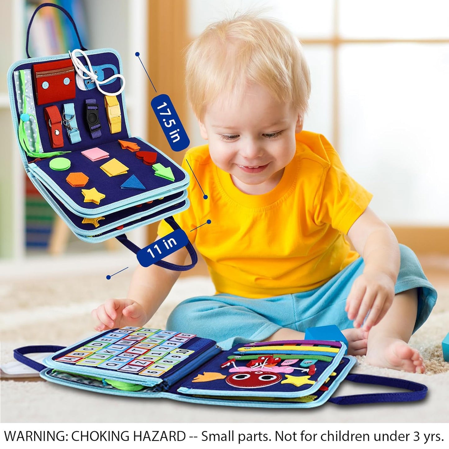 Esjay Toddler Busy Board — Sensory Activity Book with Buckles, Zippers & Practical Life Skills (Ages 1-4)