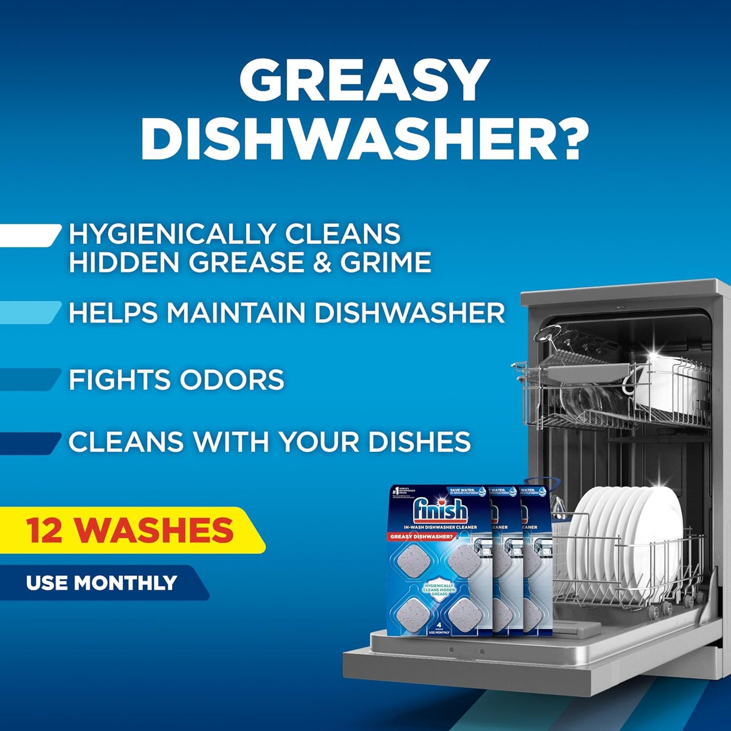 Finish Dishwasher Cleaner Tablets - 12 Tablets