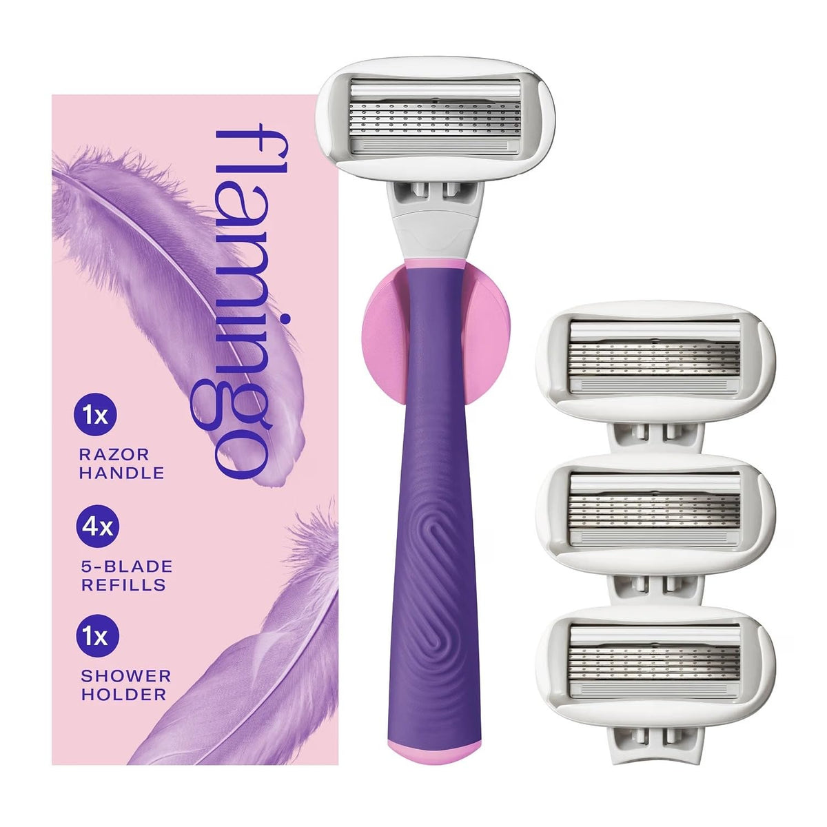 Flamingo Razor Set - Handle, 4 Refills & Shower Holder