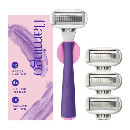 Flamingo Razor Set - Handle, 4 Refills & Shower Holder