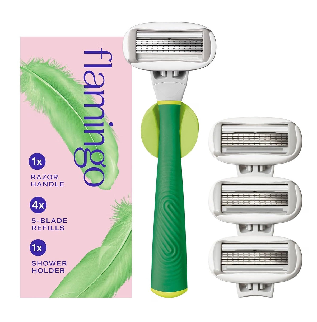 Flamingo Razor Set - Handle, 4 Refills & Shower Holder
