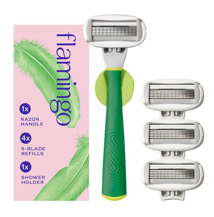 Flamingo Razor Set - Handle, 4 Refills & Shower Holder