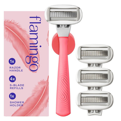 Flamingo Razor Set - Handle, 4 Refills & Shower Holder