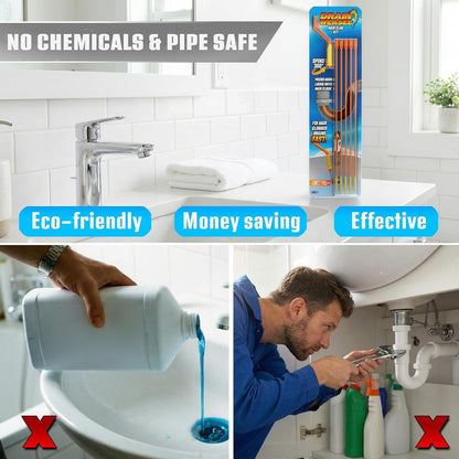 FlexiSnake Drain Weasel Sink Snake Hair Clog Remover Kit - 5 Wands