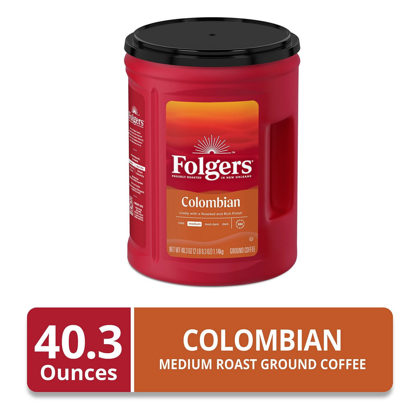 Folgers 폴저스 100% 콜롬비아 미디엄 로스트 분쇄커피 - 40.3 oz (1142g)