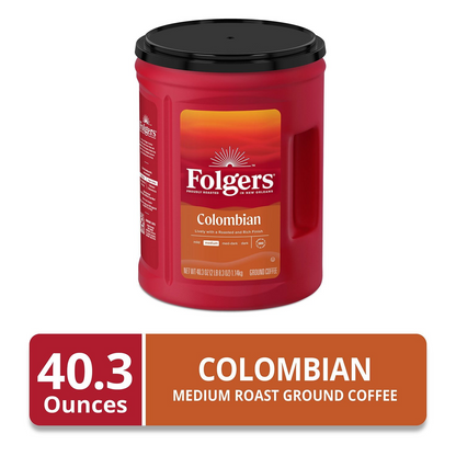 Folgers 폴저스 100% 콜롬비아 미디엄 로스트 분쇄커피 - 40.3 oz (1142g)