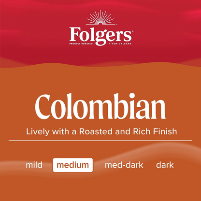 Folgers 폴저스 100% 콜롬비아 미디엄 로스트 분쇄커피 - 40.3 oz (1142g)