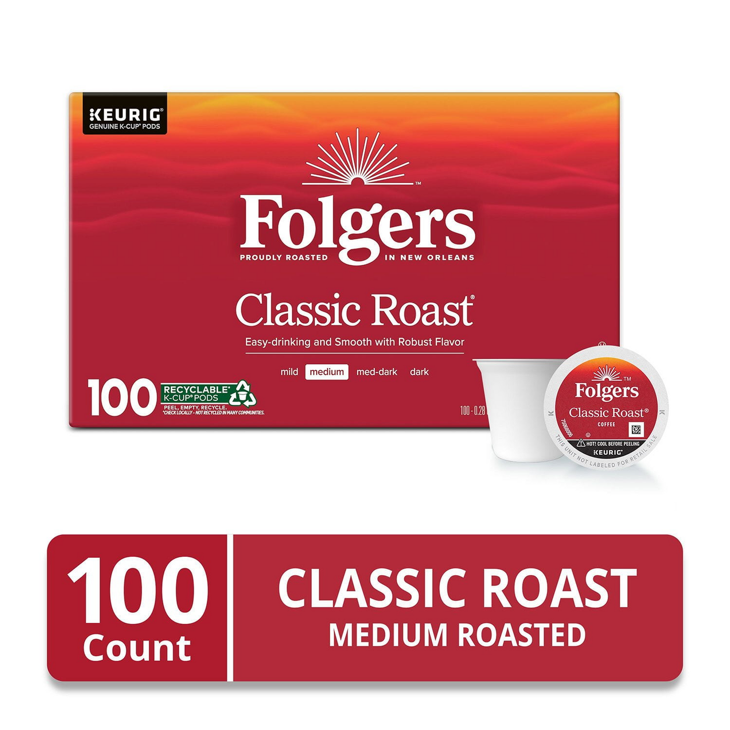 Folgers 폴저스 클래식 로스트 미디엄 팟 (K-컵) - 100개입