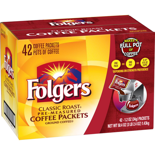 Folgers Classic Roast Ground Coffee Packets - 1.2 oz (34g) x 42 ct