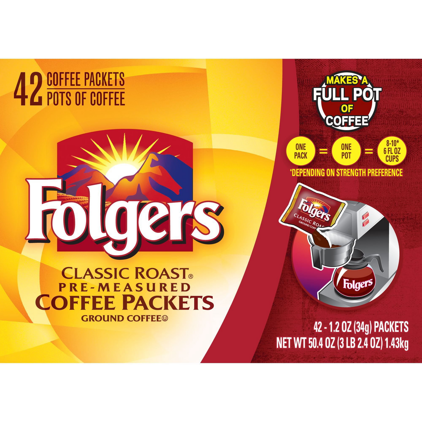 Folgers 폴저스 클래식 로스트 분쇄 포션팩 - 1.2 oz (34g) x 42개입