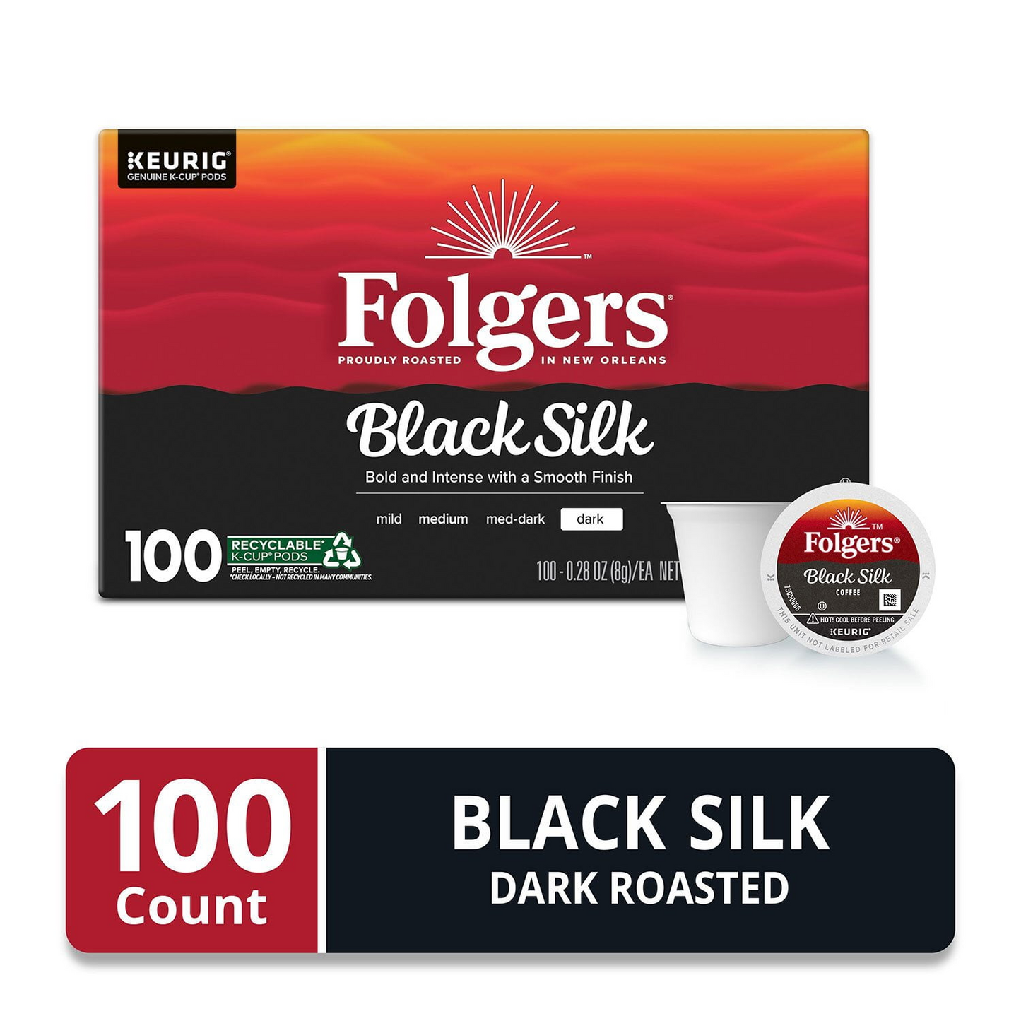 Folgers 폴저스 블랙 실크 다크 로스트 팟 (K-컵) - 100개입