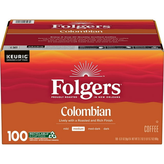 Folgers 100% Colombian Medium Roast Pods (K-Cup) - 100 ct
