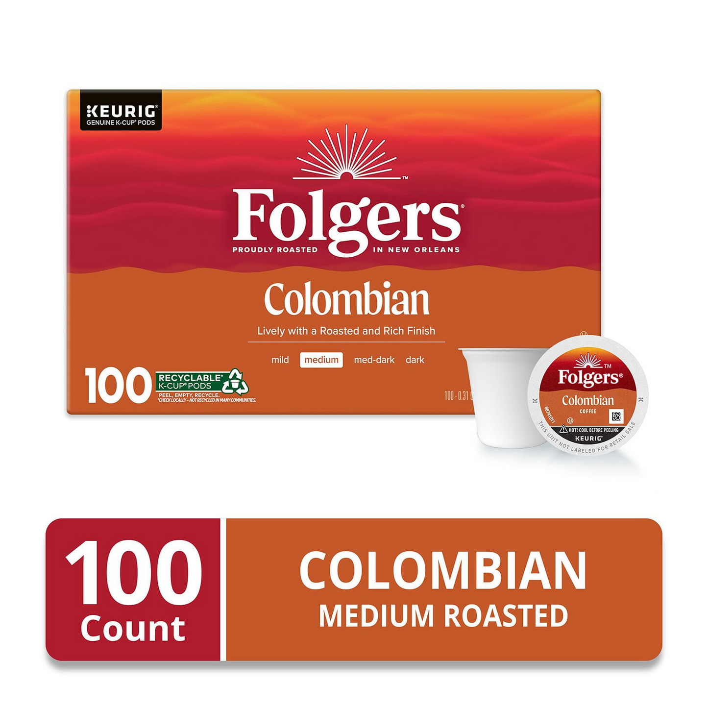 Folgers 폴저스 100% 콜롬비아 미디엄 로스트 팟 (K-컵) - 100개입