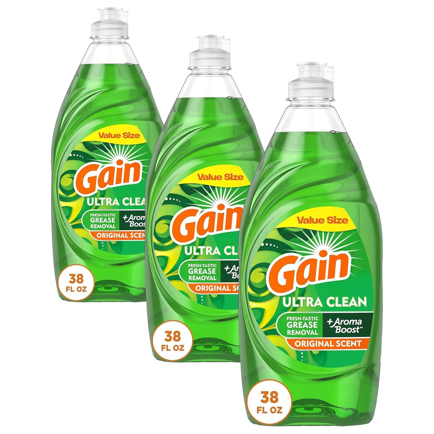 Gain Ultra Dishwashing Liquid Dish Soap - Original Scent - 38 fl oz (1124mL) × 3 Bottles