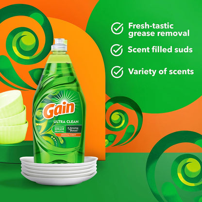 Gain Ultra Dishwashing Liquid Dish Soap - Original Scent - 38 fl oz (1124mL) × 3 Bottles