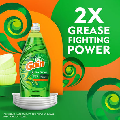 Gain Ultra Dishwashing Liquid Dish Soap - Original Scent - 38 fl oz (1124mL) × 3 Bottles